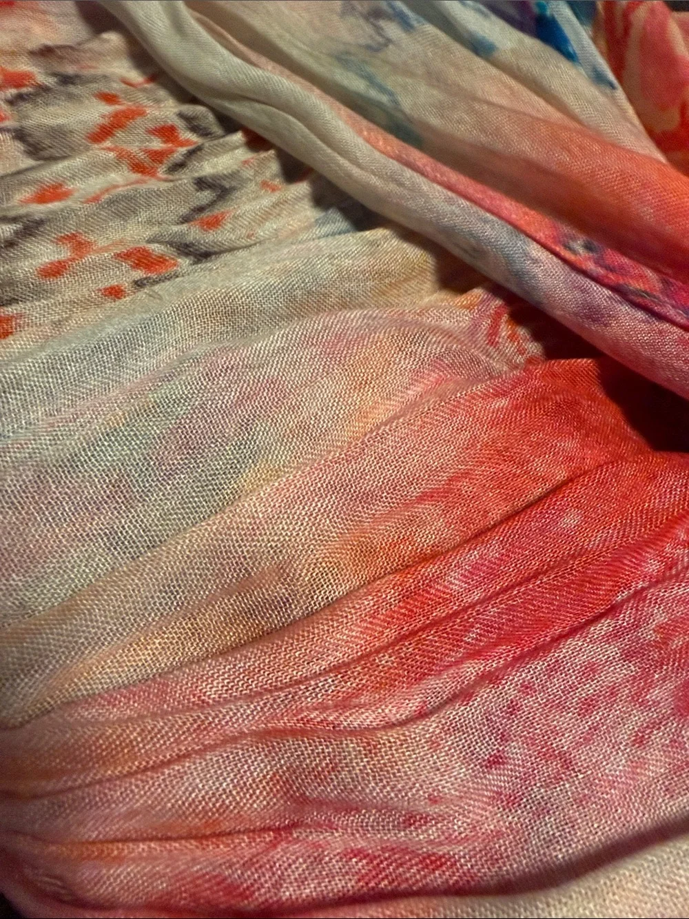 Chico’s Lightweight Multicolor Patterned Scarf - Pink, Orange, Blue, Purple
